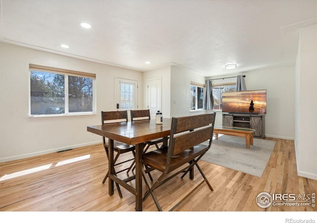 113 Balsam St, Fort Morgan, CO 80701 - dining space featuring baseboards, recessed lighting, and light wood-style flooring