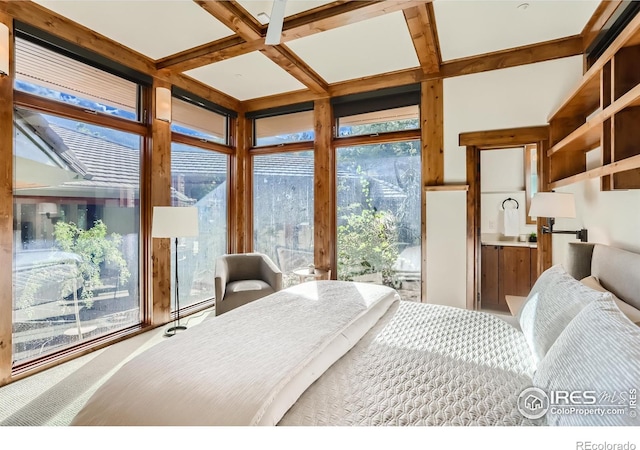 2307 Magnolia Dr, Nederland, CO 80466 - bedroom featuring beamed ceiling and coffered ceiling