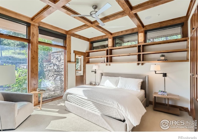 2307 Magnolia Dr, Nederland, CO 80466 - bedroom with carpet, coffered ceiling, and beamed ceiling
