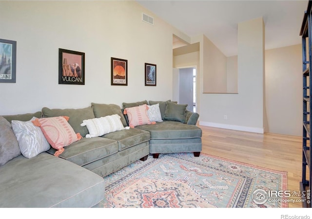1025 Neon Forest Cir, Longmont, CO 80504 - living room featuring wood finished floors, vaulted ceiling, and baseboards