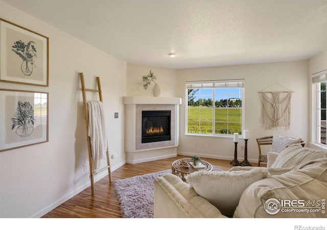 2120 Timber Creek Dr Unit H4, Fort Collins, CO 80528 - living room with baseboards, wood finished floors, and a tile fireplace