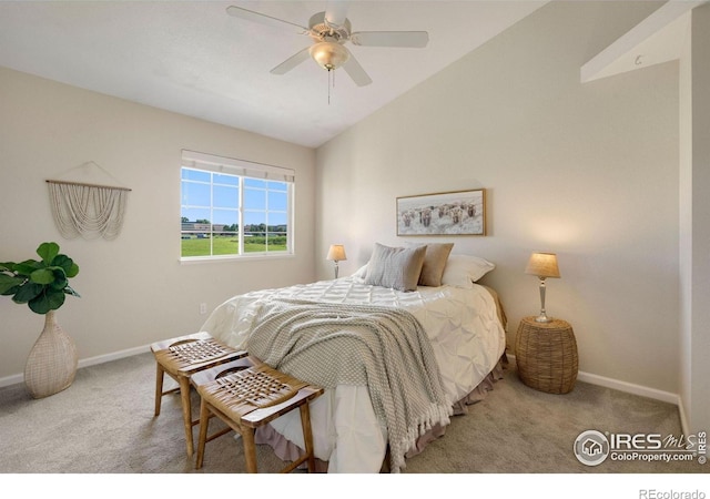2120 Timber Creek Dr Unit H4, Fort Collins, CO 80528 - bedroom with carpet floors, baseboards, a ceiling fan, and lofted ceiling