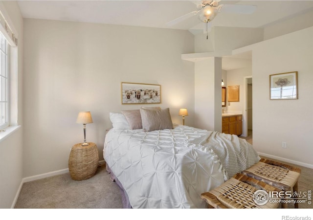 2120 Timber Creek Dr Unit H4, Fort Collins, CO 80528 - carpeted bedroom featuring baseboards, lofted ceiling, and ensuite bath