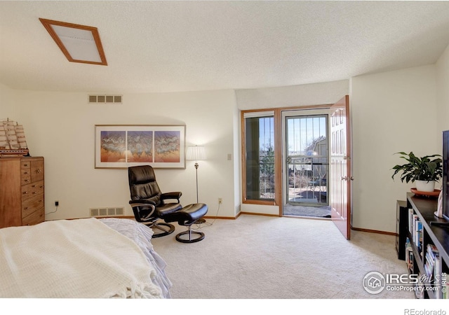6611 Lakeview Dr, Boulder, CO 80303 - bedroom featuring visible vents, light colored carpet, and access to exterior