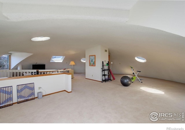 6611 Lakeview Dr, Boulder, CO 80303 - interior space featuring carpet flooring and a skylight