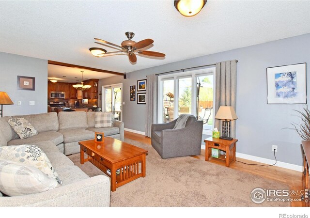 1021 Pinyon Dr, Windsor, CO 80550 - living area featuring baseboards, ceiling fan, and wood finished floors