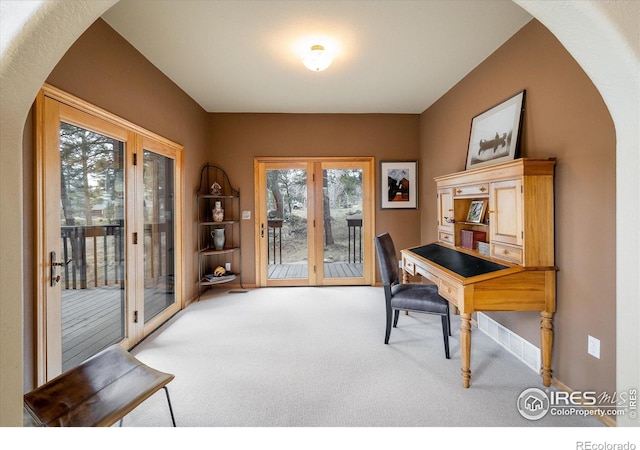 187 Rocky Knob Ln, Nederland, CO 80466 - office space featuring carpet floors, arched walkways, and baseboards