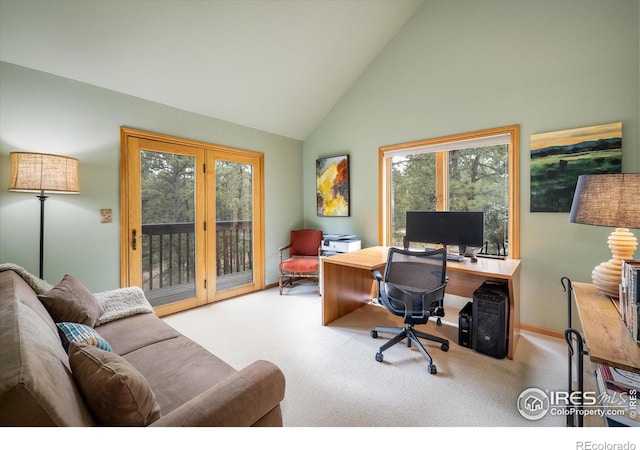 187 Rocky Knob Ln, Nederland, CO 80466 - office area with carpet floors and high vaulted ceiling