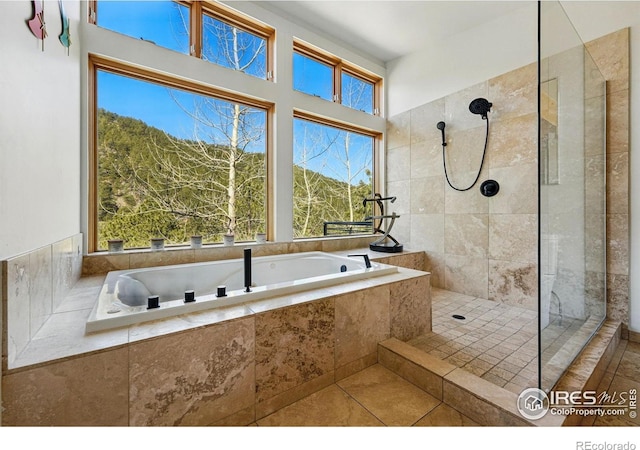 1127 Valley Ln, Boulder, CO 80302 - full bathroom with a tile shower, a wealth of natural light, and a garden tub