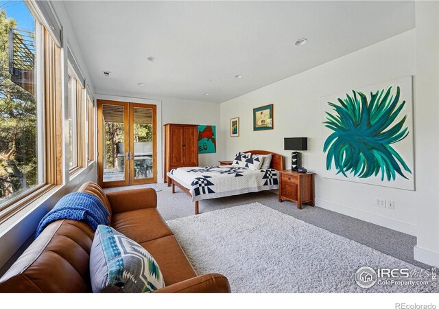1127 Valley Ln, Boulder, CO 80302 - carpeted bedroom featuring recessed lighting, baseboards, and french doors