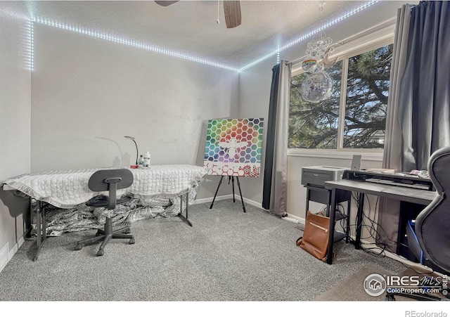150 Lori Dr, Loveland, CO 80537 - home office with a ceiling fan, baseboards, a wealth of natural light, and carpet