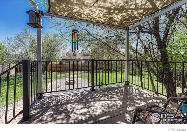 150 Lori Dr, Loveland, CO 80537 - wooden deck with a fenced backyard and a yard
