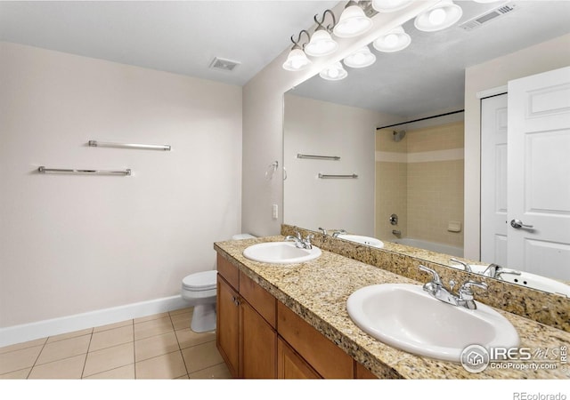 full bathroom with visible vents, a sink, tile patterned floors, and toilet