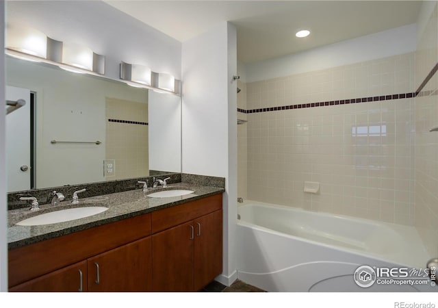 1200 Yarmouth Ave Unit 238, Boulder, CO 80304 - bathroom with a sink, recessed lighting, shower / tub combination, and double vanity