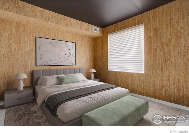 1200 Yarmouth Ave Unit 238, Boulder, CO 80304 - carpeted bedroom with baseboards, wallpapered walls, and visible vents