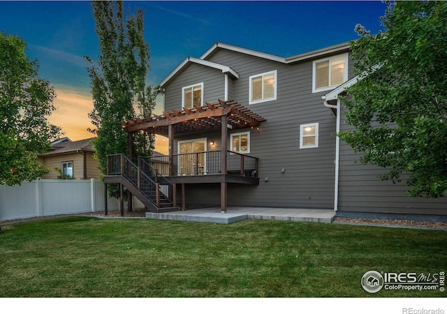 672 Dakota Way, Windsor, CO 80550 - back of house with a pergola, stairs, a wooden deck, and a patio