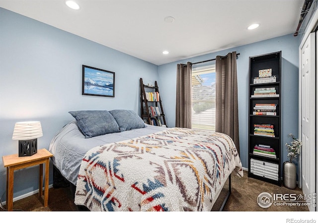 7960 Estes Ct, Arvada, CO 80005 - bedroom featuring dark colored carpet, recessed lighting, and baseboards