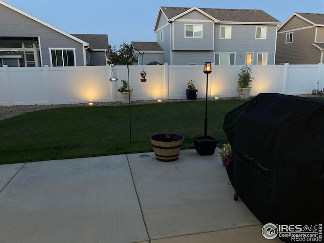 view of yard with a patio and a fenced backyard