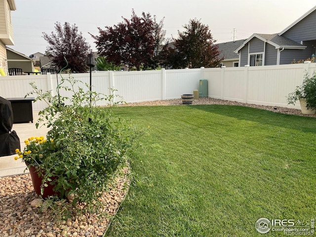 view of yard with a fenced backyard