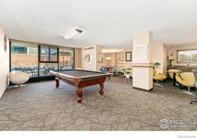 playroom with pool table, carpet, and visible vents