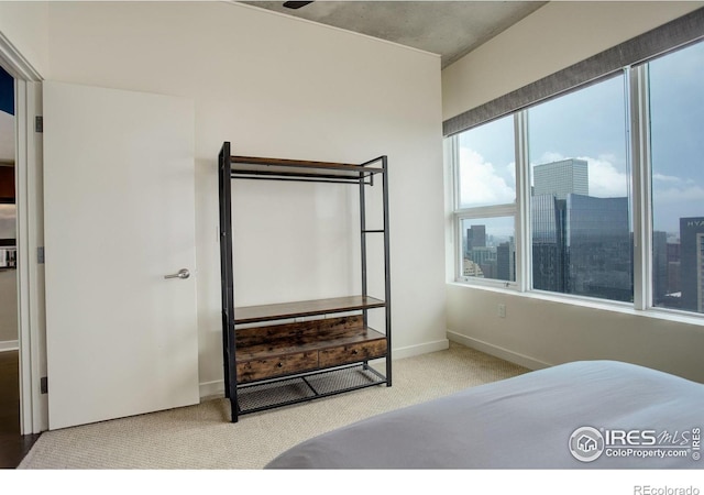 bedroom with carpet floors and baseboards