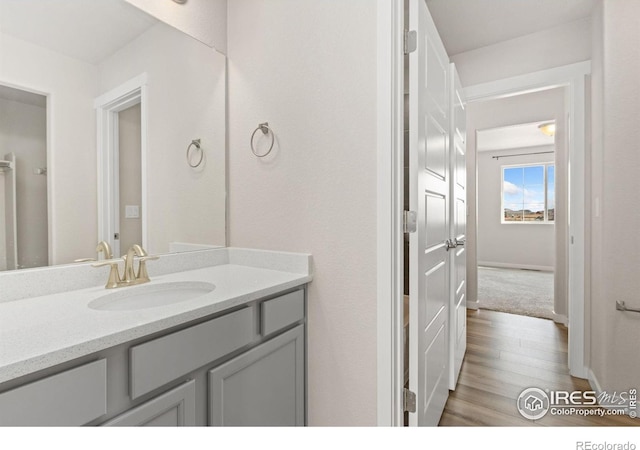 bathroom featuring vanity and wood finished floors