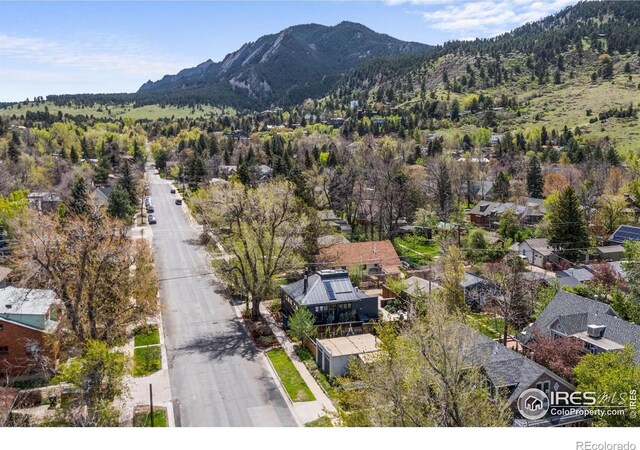 bird's eye view featuring a residential view and a mountain view