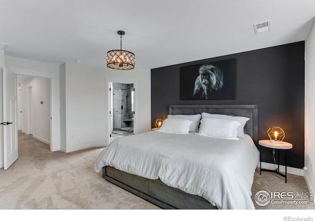 bedroom featuring baseboards, carpet, and visible vents