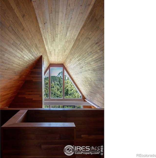 additional living space with wood ceiling and lofted ceiling