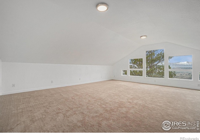bonus room featuring carpet floors, baseboards, and lofted ceiling