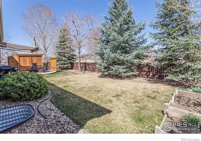 view of yard featuring a fenced backyard