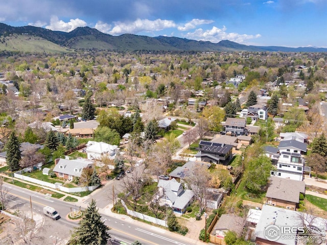 drone / aerial view with a residential view and a mountain view