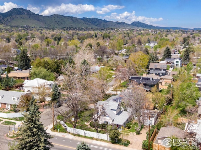 birds eye view of property with a mountain view and a residential view