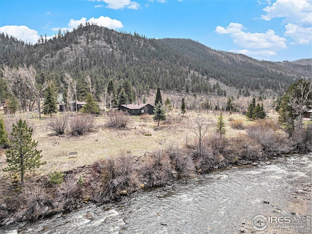 view of mountain background with a heavily wooded area