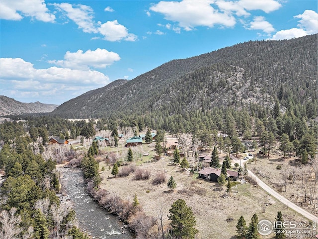 view of mountain background with a heavily wooded area