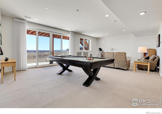 11251 Lookout Dr, Longmont, CO 80504 - rec room featuring carpet flooring, billiards table, and recessed lighting