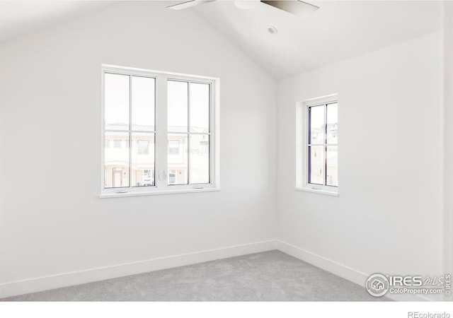 914 Eldorado Ln, Louisville, CO 80027 - empty room featuring a ceiling fan, baseboards, lofted ceiling, and carpet