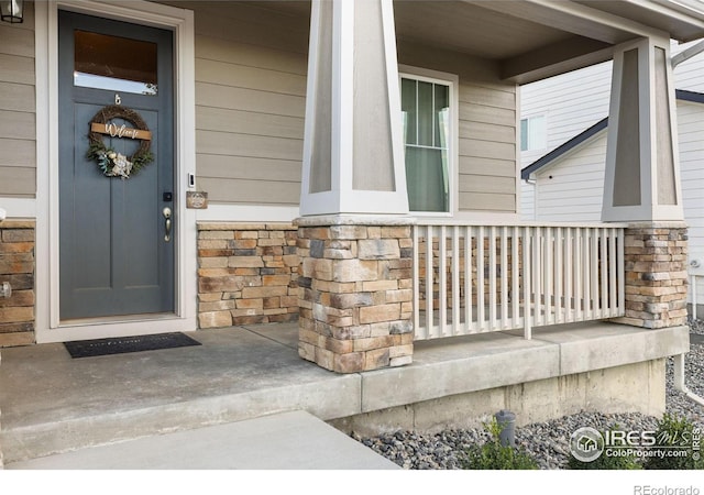 5845 Shadow Creek Ct, Windsor, CO 80528 - entrance to property featuring a porch and stone siding