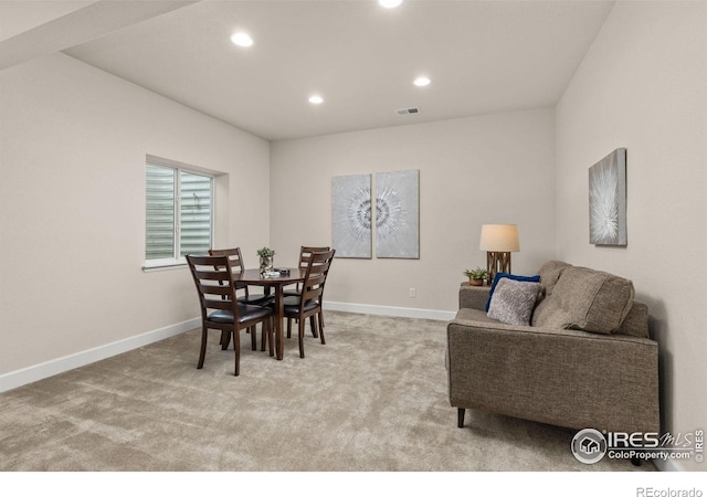 5845 Shadow Creek Ct, Windsor, CO 80528 - dining space featuring light carpet, recessed lighting, and baseboards
