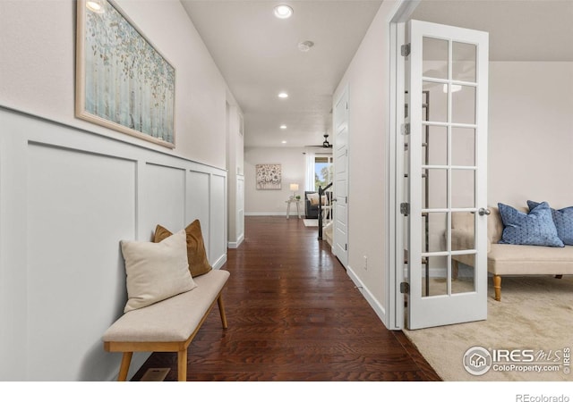 5845 Shadow Creek Ct, Windsor, CO 80528 - hall featuring wood finished floors and recessed lighting