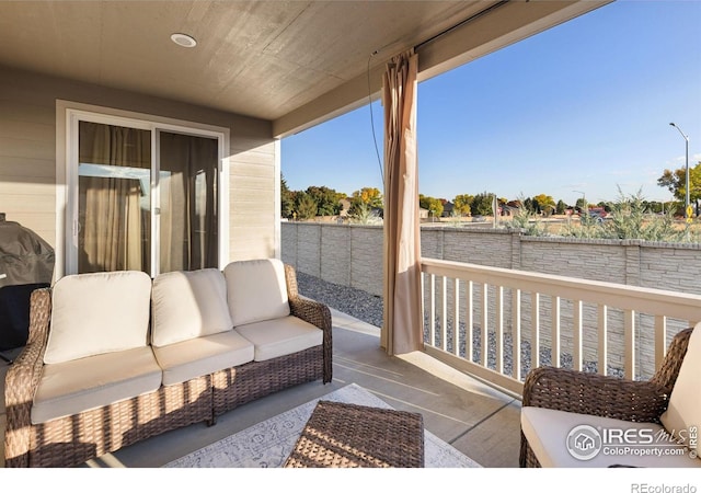 5845 Shadow Creek Ct, Windsor, CO 80528 - deck with an outdoor hangout area, a patio area, and a fenced backyard