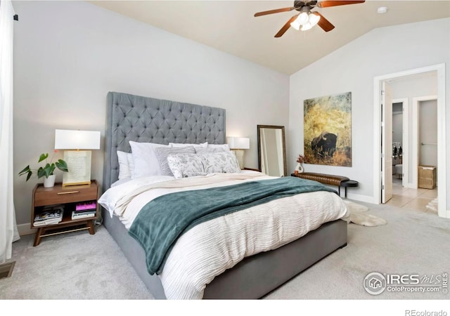 1992 Vineyard Dr, Windsor, CO 80550 - bedroom with visible vents, carpet floors, a ceiling fan, baseboards, and vaulted ceiling