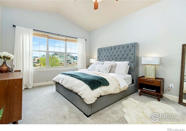 1992 Vineyard Dr, Windsor, CO 80550 - carpeted bedroom with baseboards, ceiling fan, and lofted ceiling