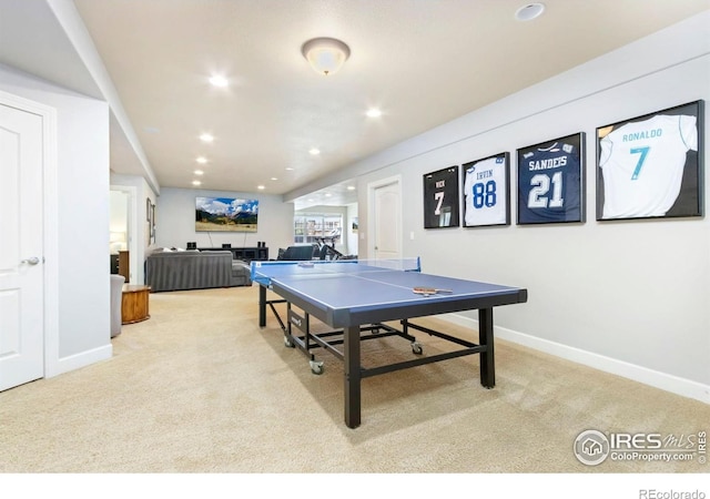 1992 Vineyard Dr, Windsor, CO 80550 - rec room featuring carpet flooring, recessed lighting, and baseboards