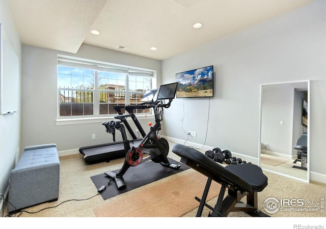 1992 Vineyard Dr, Windsor, CO 80550 - workout area with baseboards, recessed lighting, and visible vents