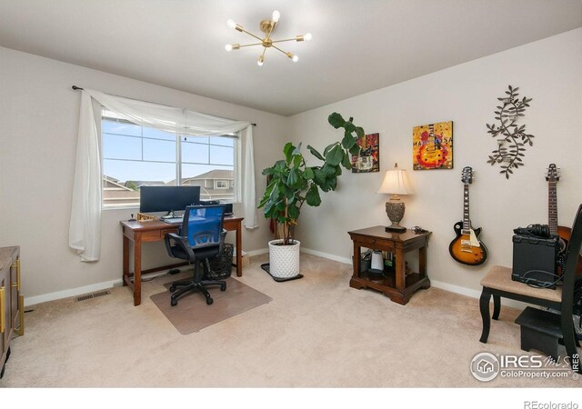 3803 Peach St, Wellington, CO 80549 - office featuring carpet floors, a chandelier, and baseboards