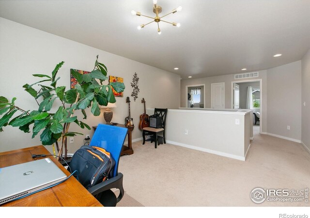 3803 Peach St, Wellington, CO 80549 - office space featuring a chandelier, recessed lighting, carpet, and baseboards