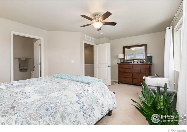 3803 Peach St, Wellington, CO 80549 - carpeted bedroom featuring ceiling fan and ensuite bathroom