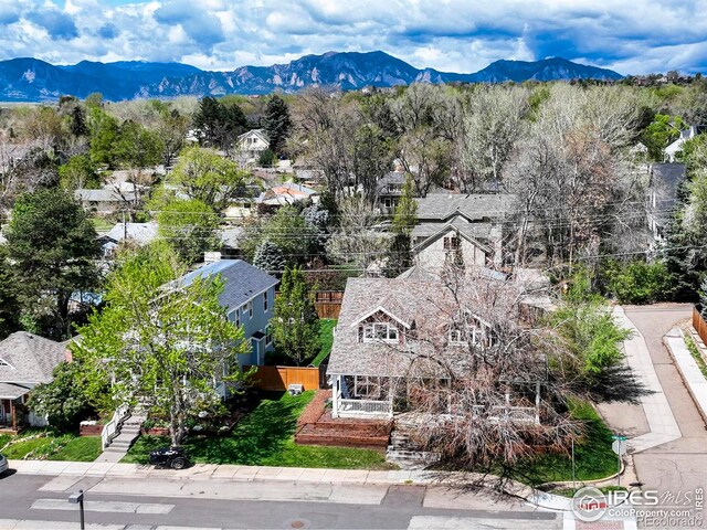bird's eye view featuring a residential view and a mountain view