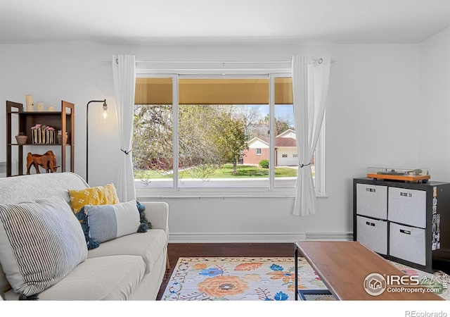 living room featuring baseboards and wood finished floors